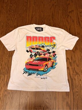 Reason White Tee with Red Racing Car Graphic